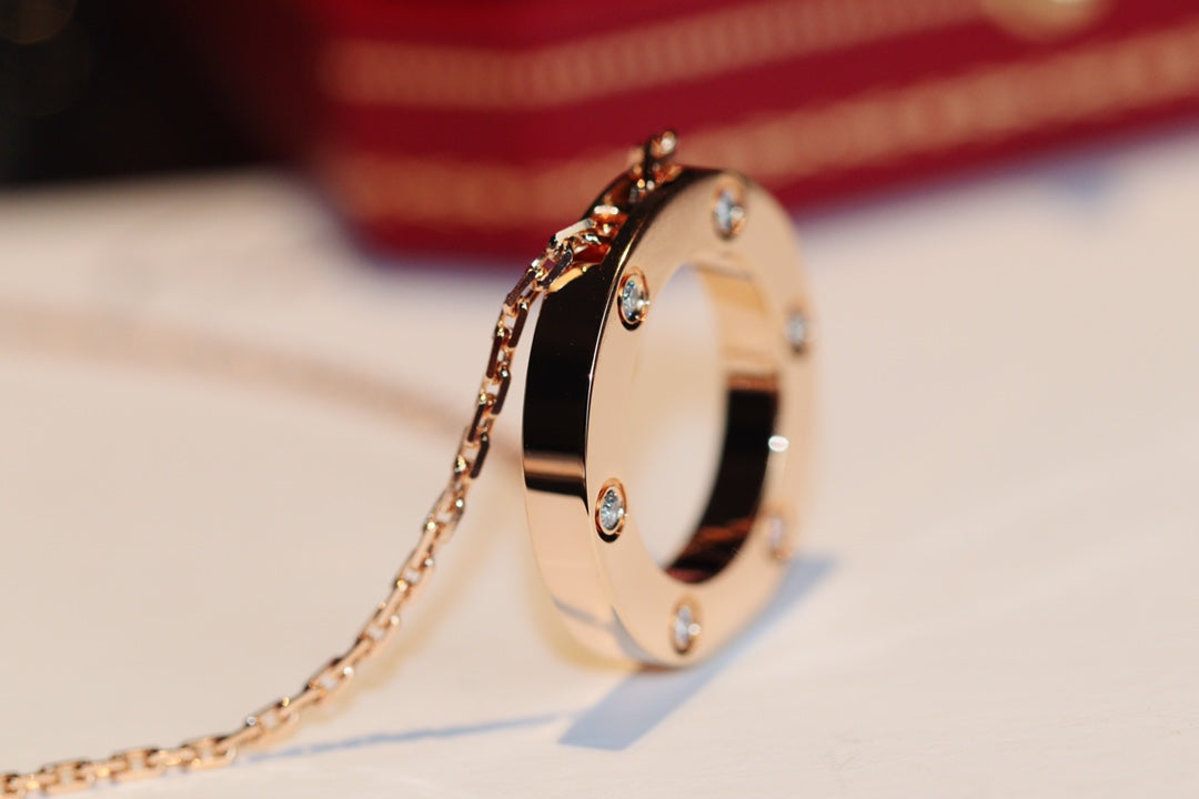 [Elara jewelsry ]LOVE NECKLACE 16MM 6 DIAMONDS PINK GOLD