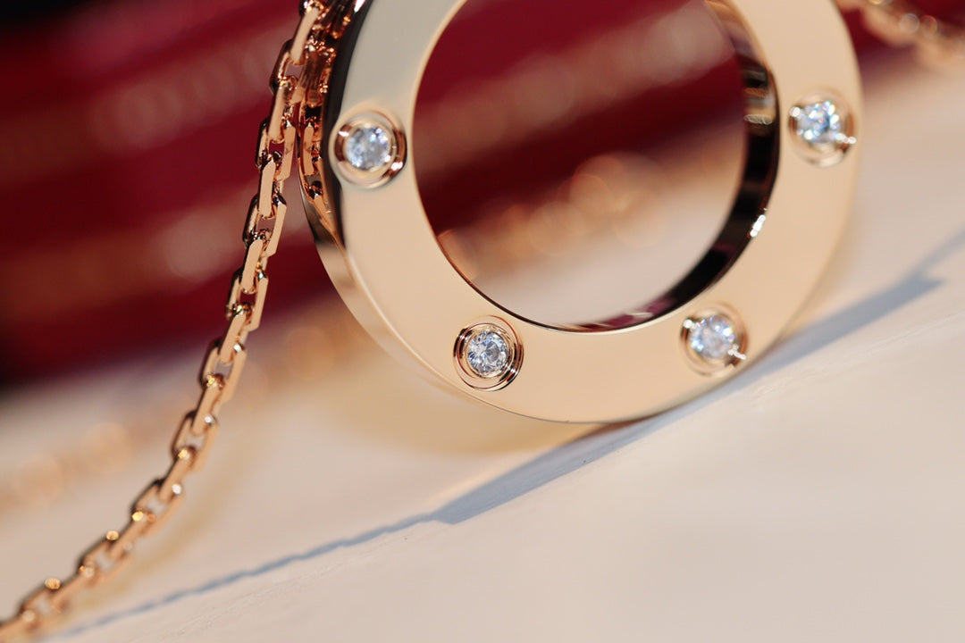 [Elara jewelsry ]LOVE NECKLACE 16MM 6 DIAMONDS PINK GOLD