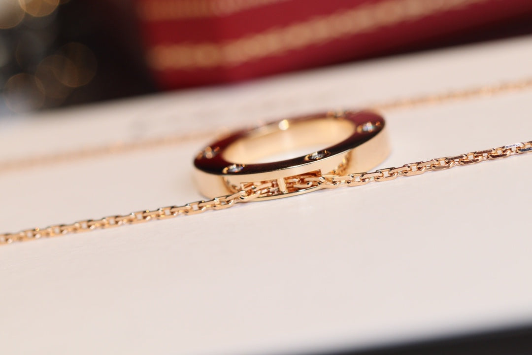[Elara jewelsry ]LOVE NECKLACE 16MM 6 DIAMONDS PINK GOLD