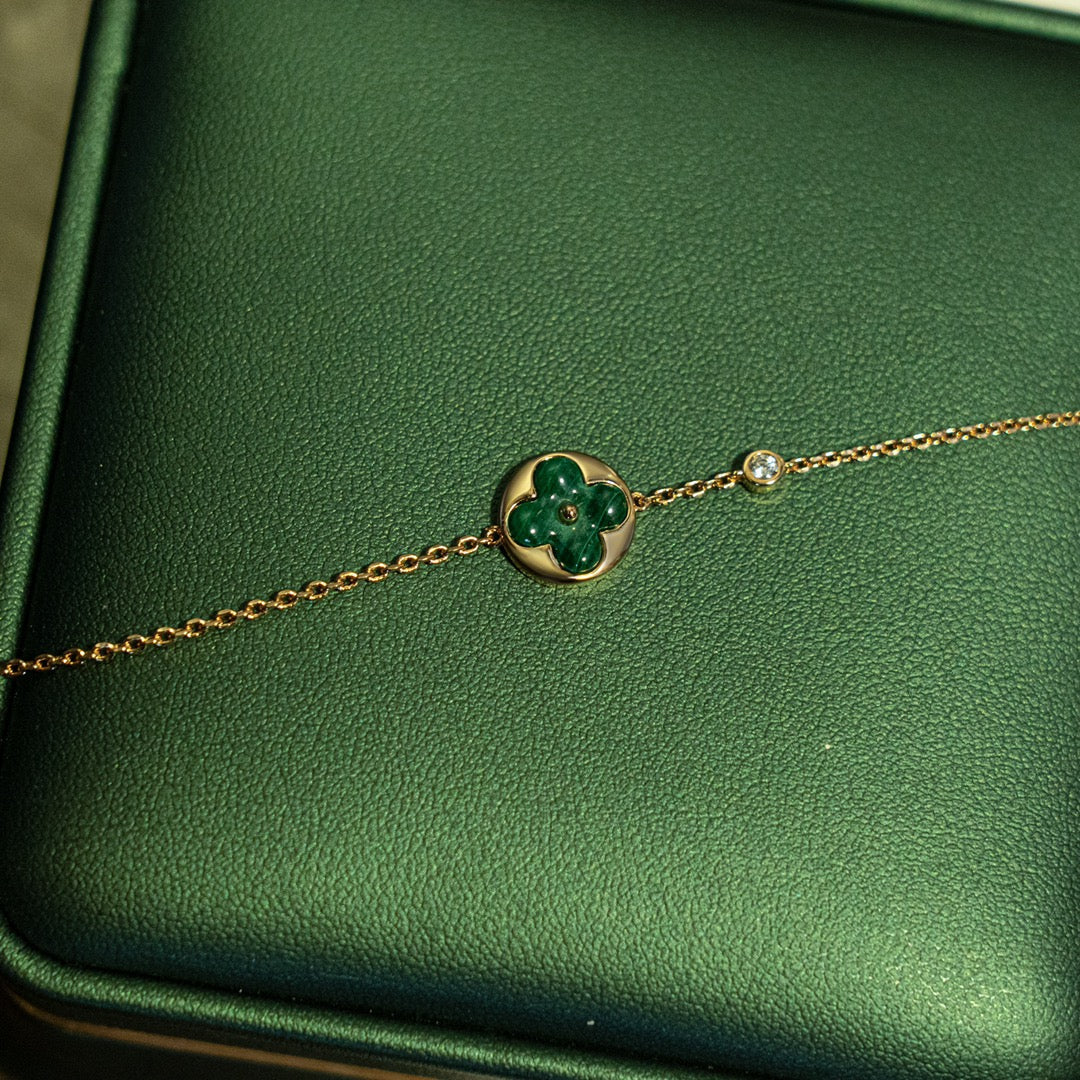 [Elara jewelsry ]SUN MALACHITE 1 DIAMOND PINK GOLD BRACELET
