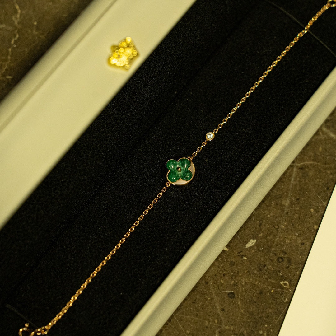 [Elara jewelsry ]SUN MALACHITE 1 DIAMOND PINK GOLD BRACELET