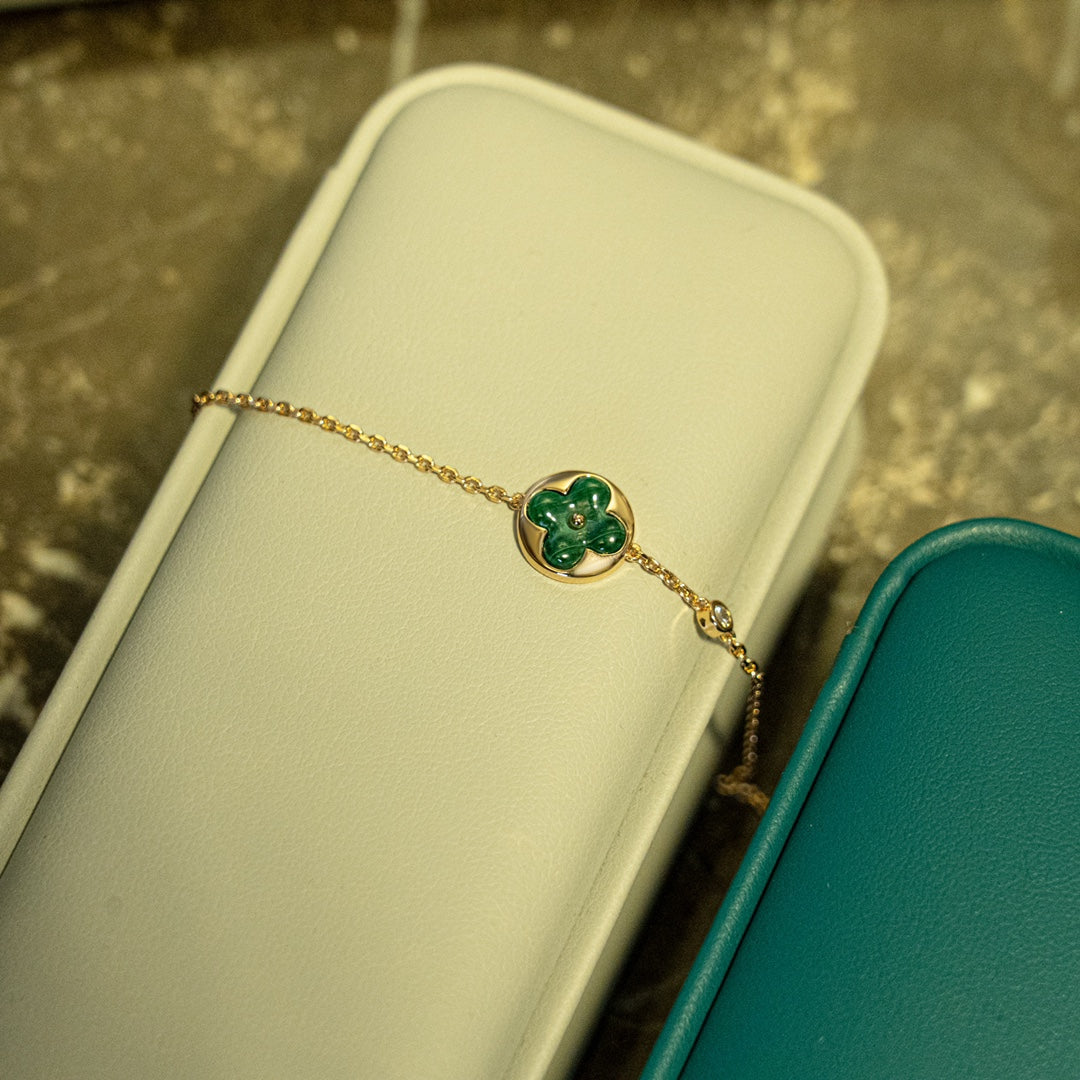 [Elara jewelsry ]SUN MALACHITE 1 DIAMOND PINK GOLD BRACELET