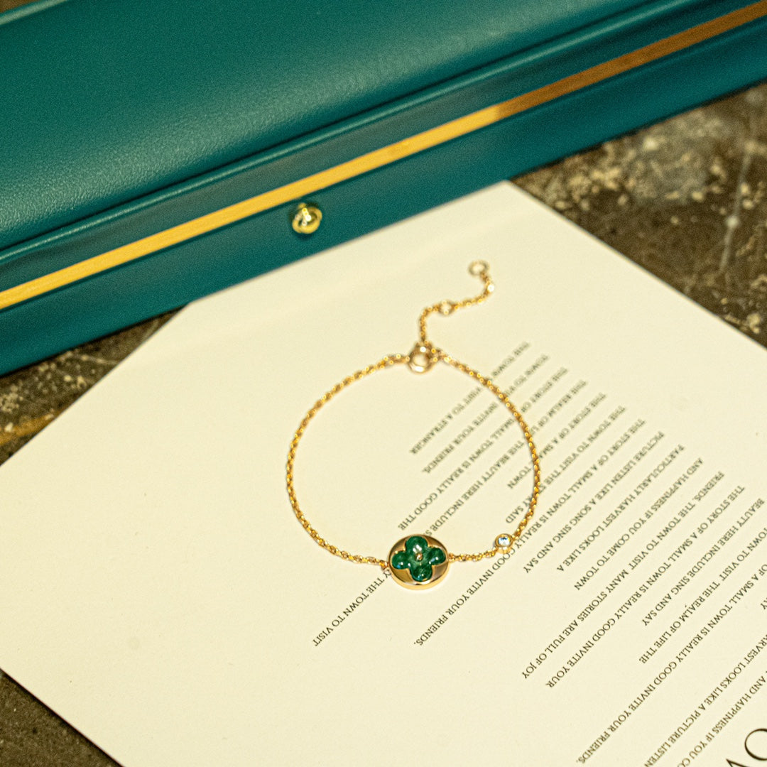 [Elara jewelsry ]SUN MALACHITE 1 DIAMOND PINK GOLD BRACELET