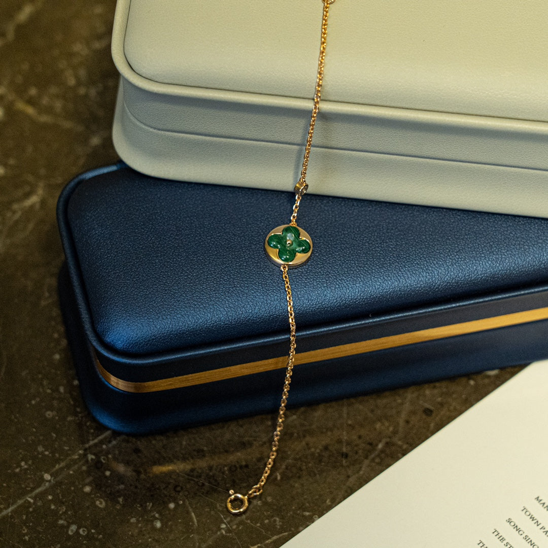 [Elara jewelsry ]SUN MALACHITE 1 DIAMOND PINK GOLD BRACELET