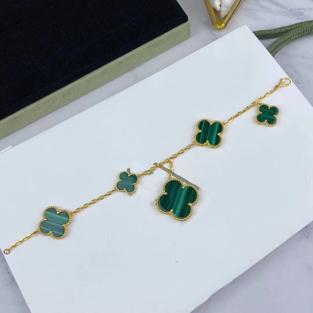[Elara jewelsry ]MAGIC CLOVER MALACHITE GOLD BRACELET 5 MOTIFS