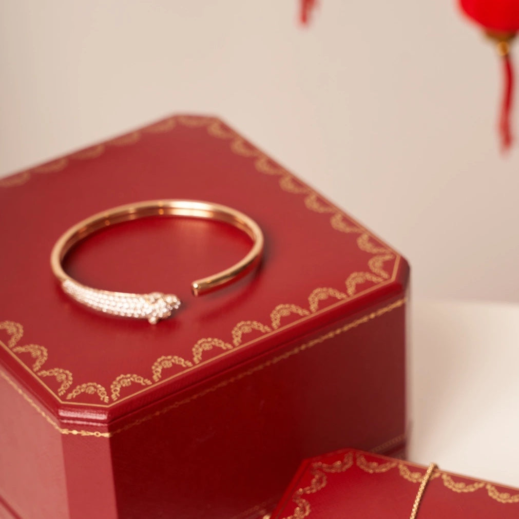 [Elara jewelsry ]PANTHERE ROSE GOLD DIAMOND OPEN BRACELET