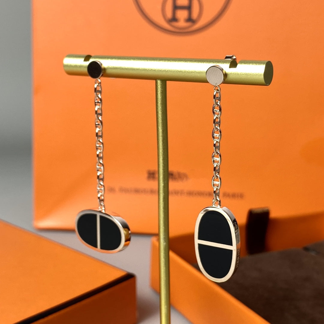 [Elara jewelsry ]CHAINE VERSO BLACK CERAMIC EARRINGS