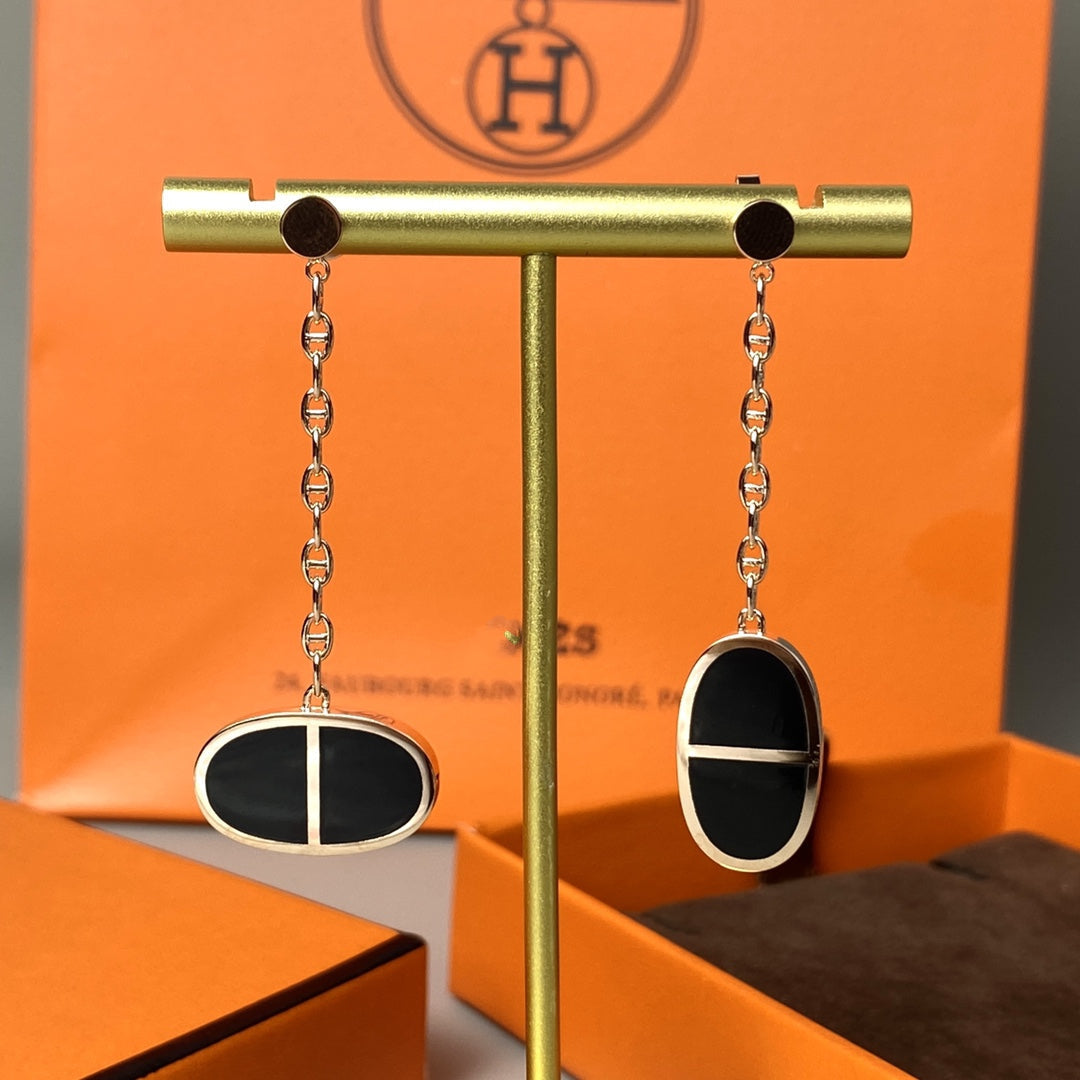 [Elara jewelsry ]CHAINE VERSO BLACK CERAMIC EARRINGS