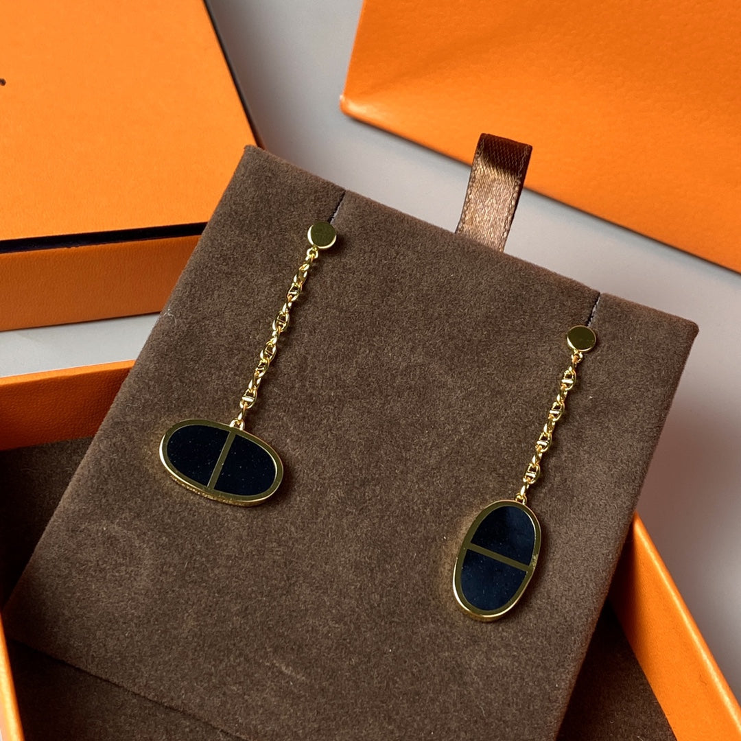 [Elara jewelsry ]CHAINE VERSO BLACK CERAMIC EARRINGS