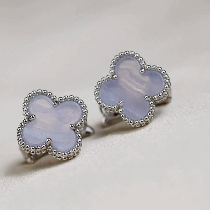 [Elara jewelsry ]CLOVER MEDIUM 1 MOTIFS  WHITE MOP EARRINGS SILVER