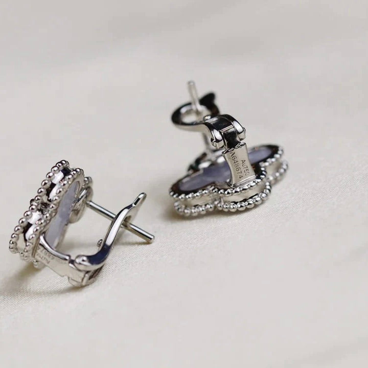 [Elara jewelsry ]CLOVER MEDIUM 1 MOTIFS  WHITE MOP EARRINGS SILVER