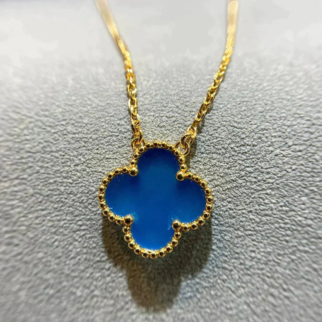 [Elara jewelsry ]CLOVER 15MM BLUE AGATE NECKLACE