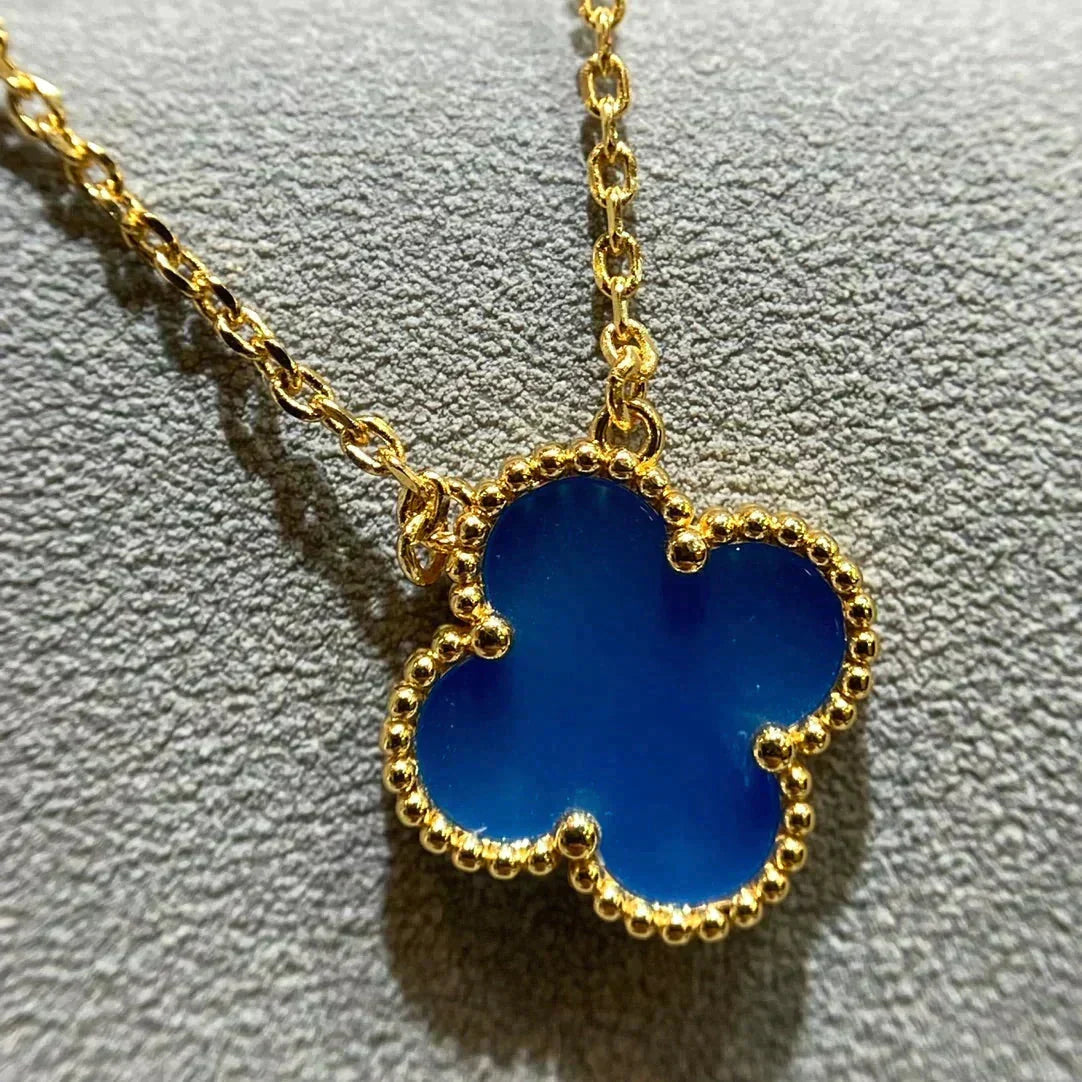 [Elara jewelsry ]CLOVER 15MM BLUE AGATE NECKLACE