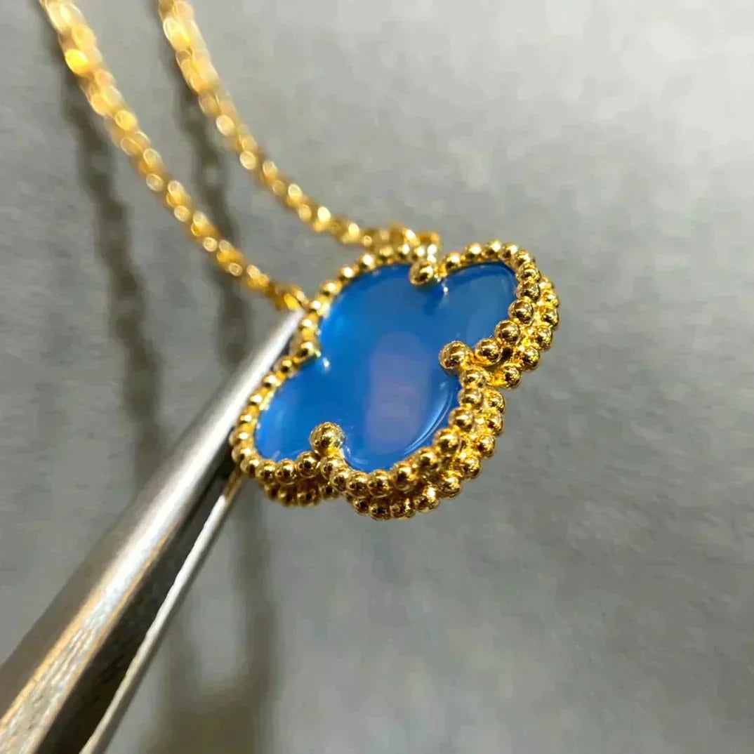 [Elara jewelsry ]CLOVER 15MM BLUE AGATE NECKLACE