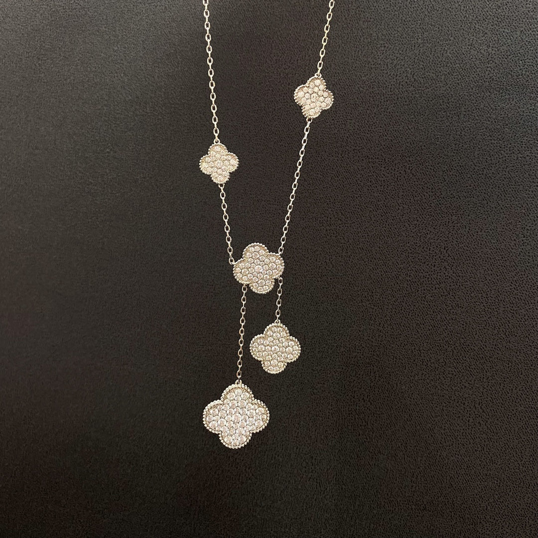 [Elara jewelsry ]CLOVER 5 MOTIFS SILVER DIAMONDS NECKLACE
