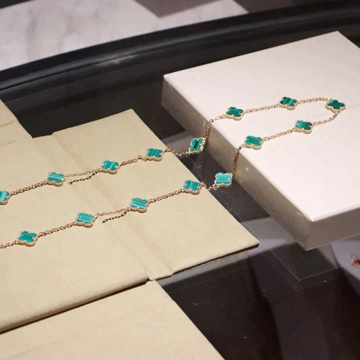 [Elara jewelsry ]CLOVER 20 MOTIFS MALACHITE GOLD