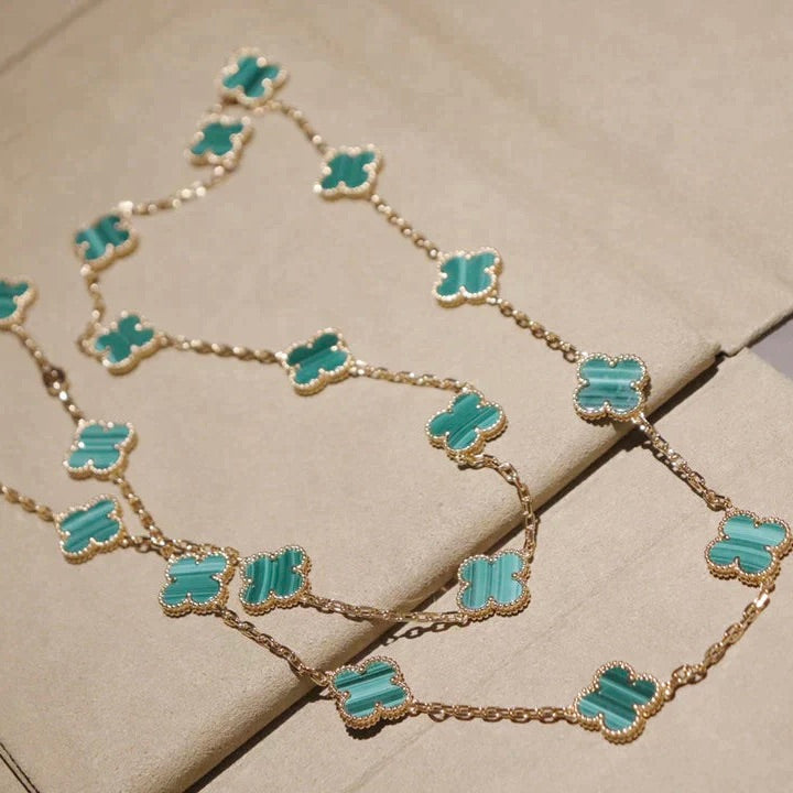 [Elara jewelsry ]CLOVER 20 MOTIFS MALACHITE GOLD