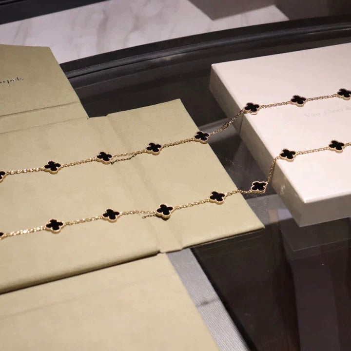 [Elara jewelsry ]CLOVER 20 MOTIFS ONYX NECKLACE
