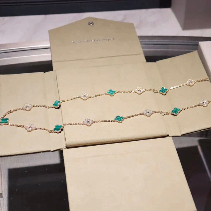[Elara jewelsry ]CLOVER 20 MOTIFS MALACHITE DIAMOND NECKLACE