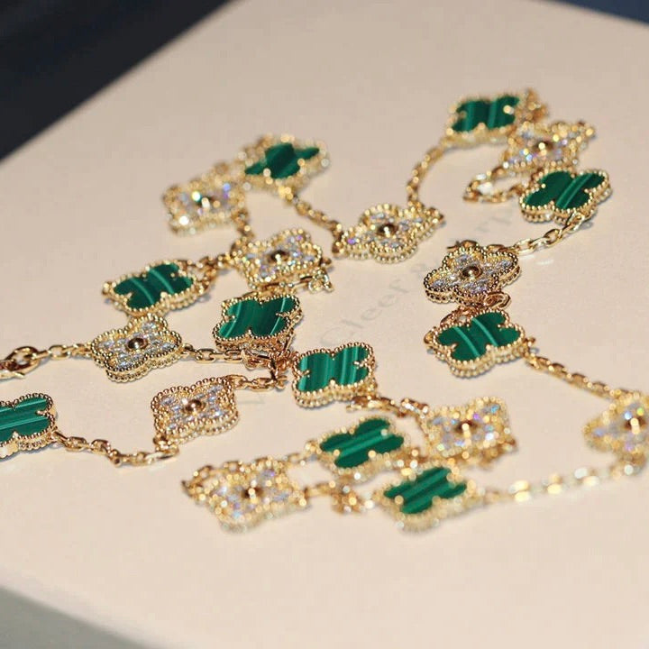 [Elara jewelsry ]CLOVER 20 MOTIFS MALACHITE DIAMOND NECKLACE