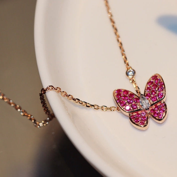 [Elara jewelsry ]BUTTERFLY RED DIAMOND ROSE GOLD NECKLACE