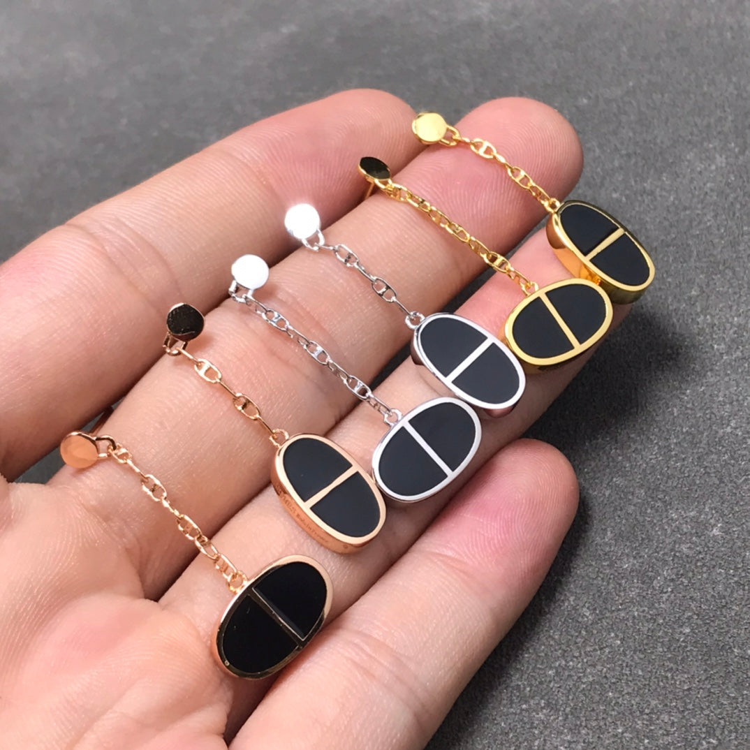 [Elara jewelsry ]CHAINE VERSO BLACK CERAMIC SILVER EARRINGS