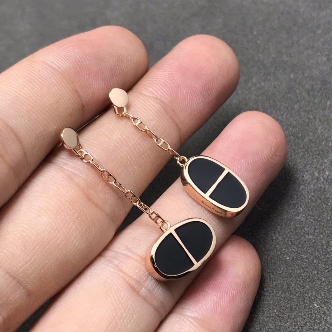[Elara jewelsry ]CHAINE VERSO BLACK CERAMIC SILVER EARRINGS