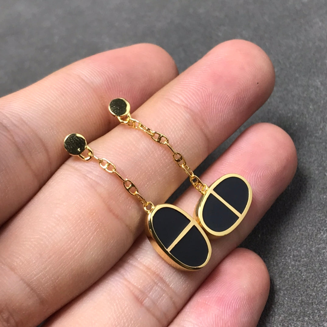 [Elara jewelsry ]CHAINE VERSO BLACK CERAMIC SILVER EARRINGS
