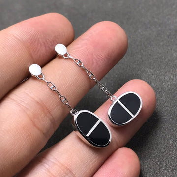 [Elara jewelsry ]CHAINE VERSO BLACK CERAMIC SILVER EARRINGS