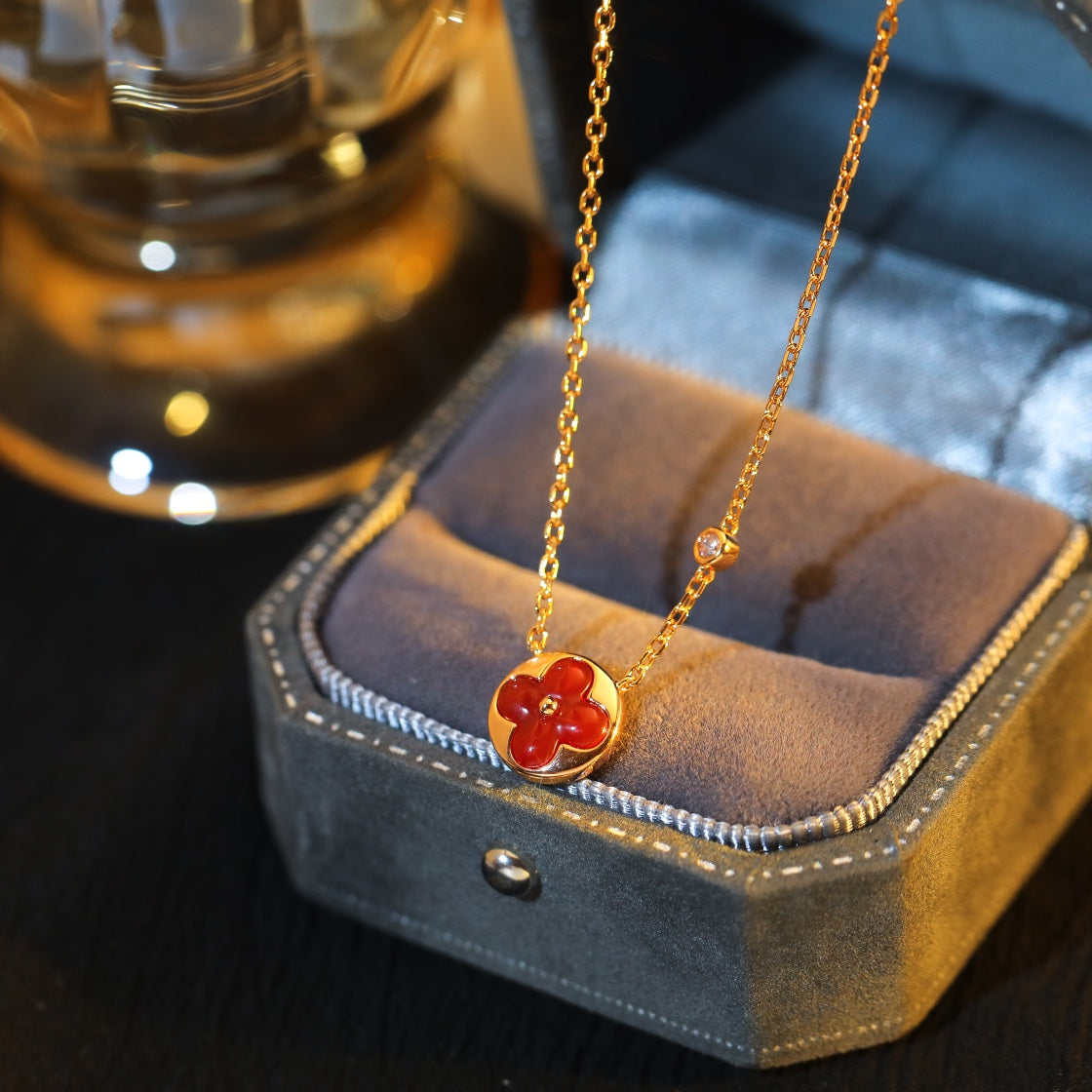 [Elara jewelsry ]SUN PEDANT PINK GOLD 1 DIAMOND NECKLACE