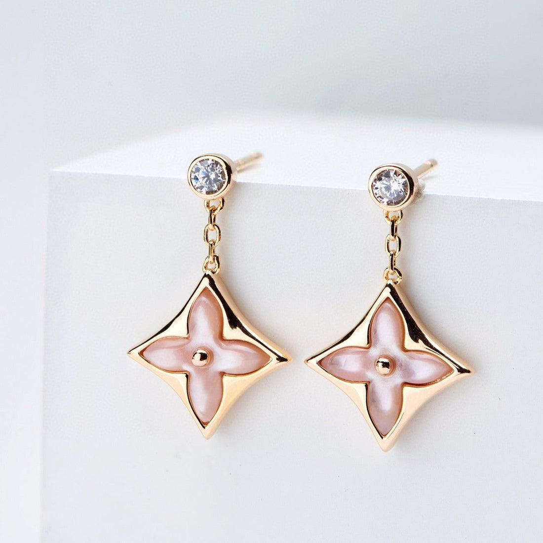 [Elara jewelsry ]DOUBLE STAR PINK GOLD MOP DROP EARRINGS