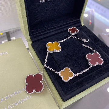 [Elara jewelsry ]CLOVER 5 MOTIFS SIVLER CARNELIAN TIGER EYE BRACELET
