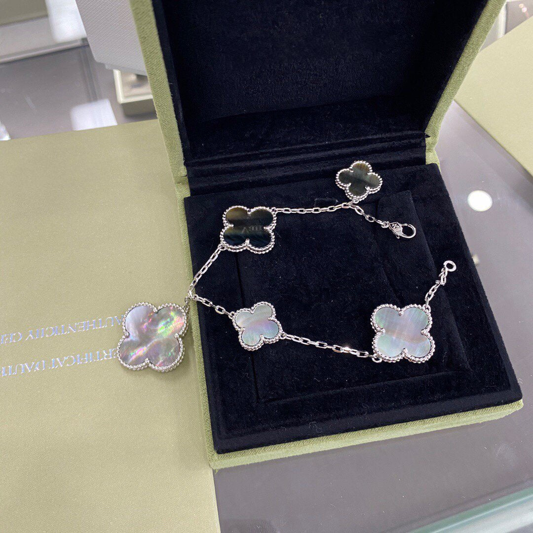 [Elara jewelsry ]CLOVER 5 MOTIFS SIVLER DARK MOP BRACELET