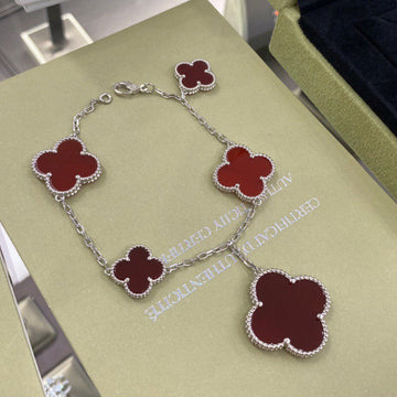 [Elara jewelsry ]CLOVER 5 MOTIFS SIVLER CARNELIAN BRACELET