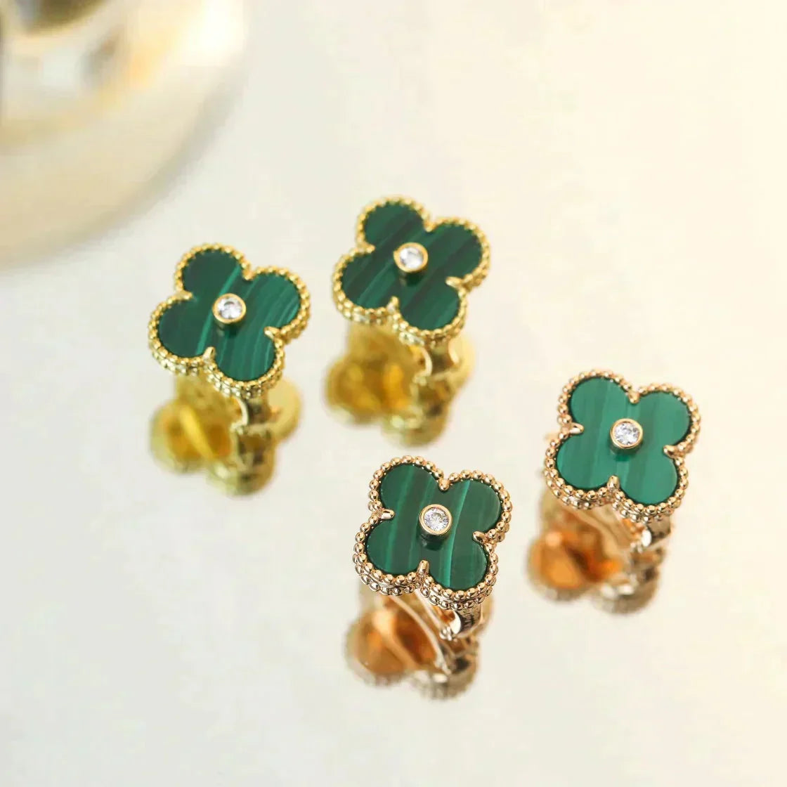 [Elara jewelsry ]CLOVER MEDIUM 1 MOTIFS MALACHITE DIAMOND EARRINGS