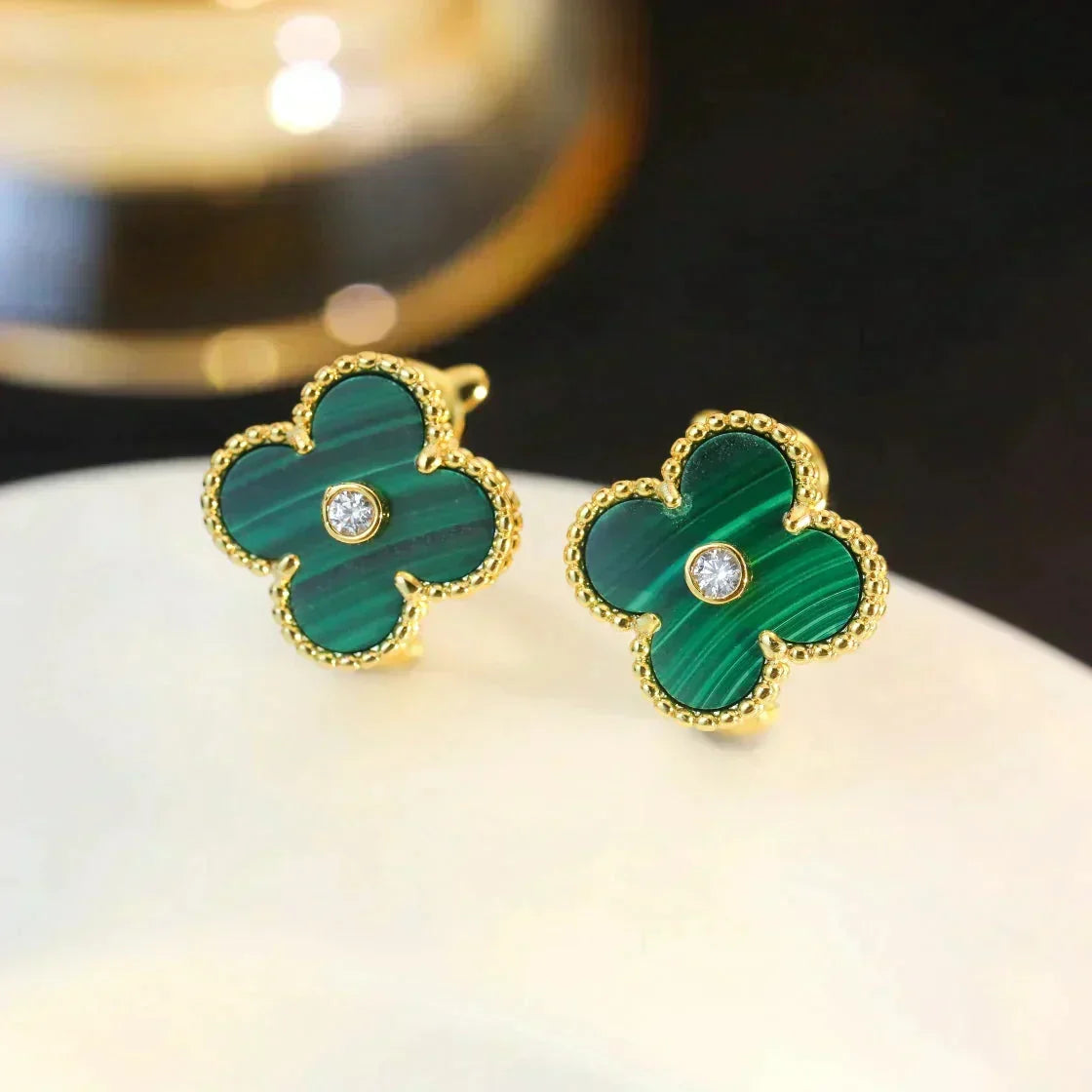 [Elara jewelsry ]CLOVER MEDIUM 1 MOTIFS MALACHITE DIAMOND EARRINGS