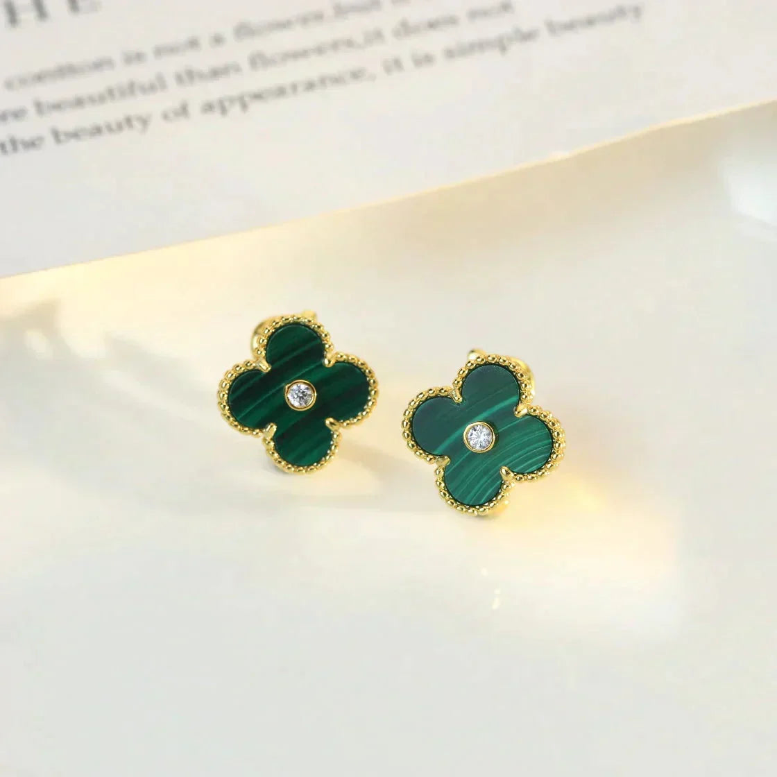 [Elara jewelsry ]CLOVER MEDIUM 1 MOTIFS MALACHITE DIAMOND EARRINGS