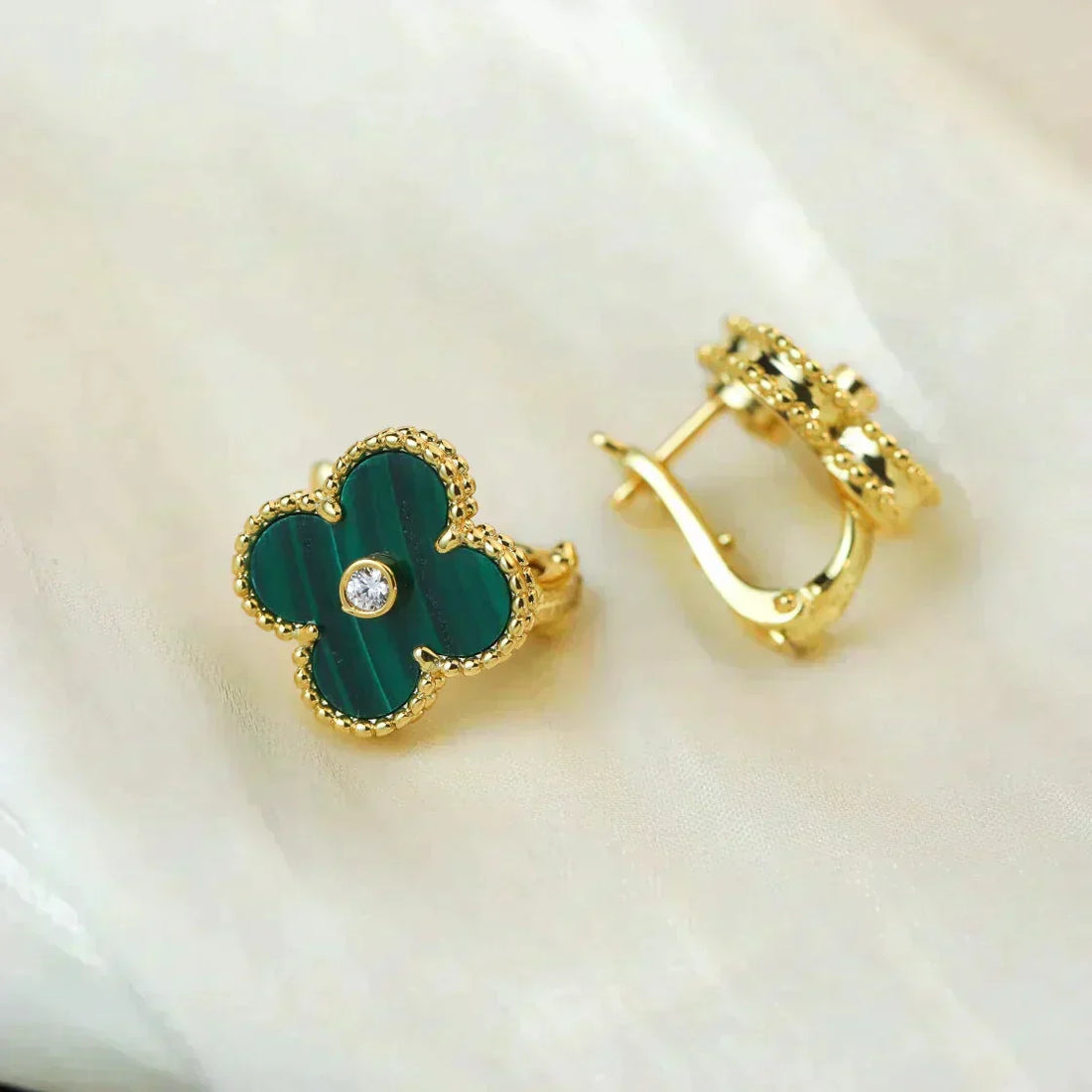 [Elara jewelsry ]CLOVER MEDIUM 1 MOTIFS MALACHITE DIAMOND EARRINGS