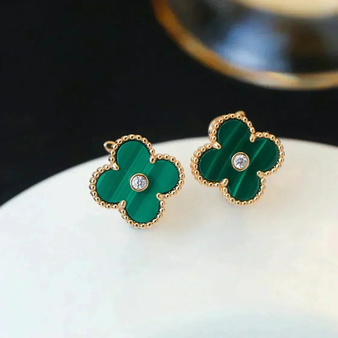 [Elara jewelsry ]CLOVER MEDIUM 1 MOTIFS MALACHITE DIAMOND EARRINGS