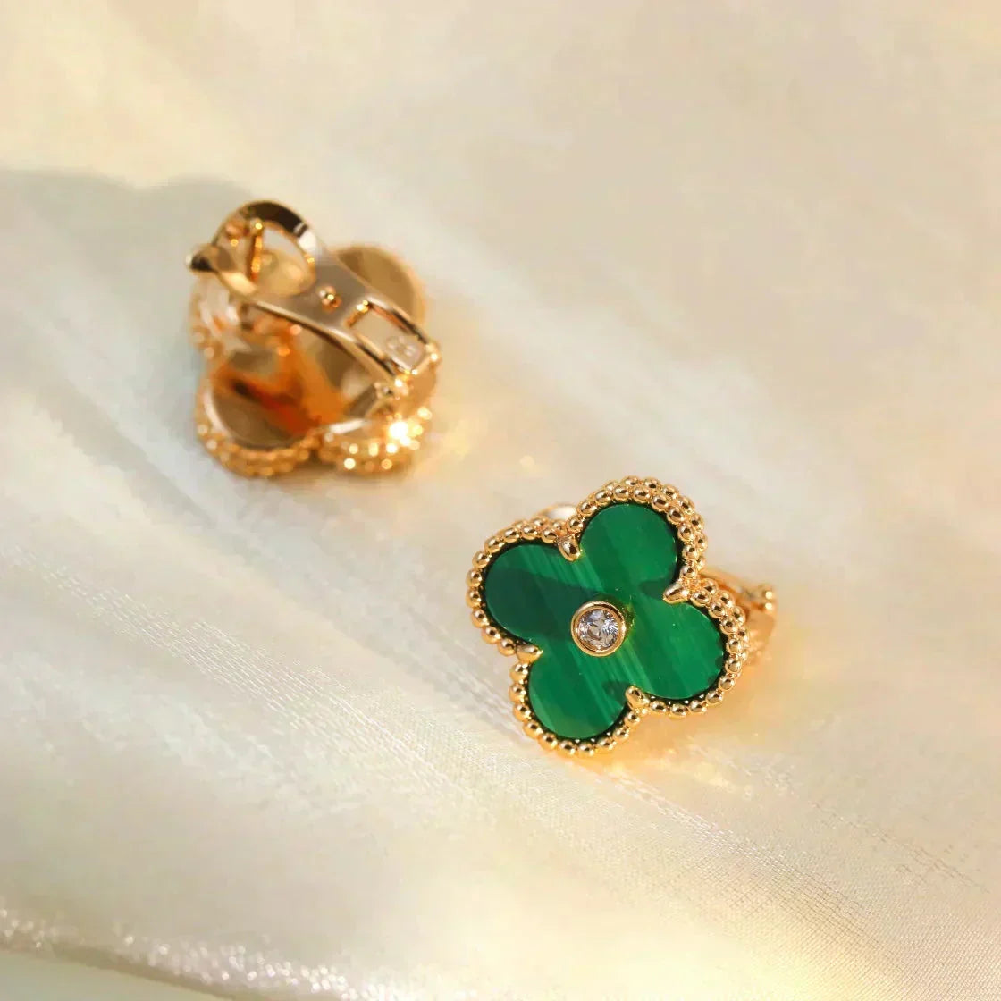 [Elara jewelsry ]CLOVER MEDIUM 1 MOTIFS MALACHITE DIAMOND EARRINGS