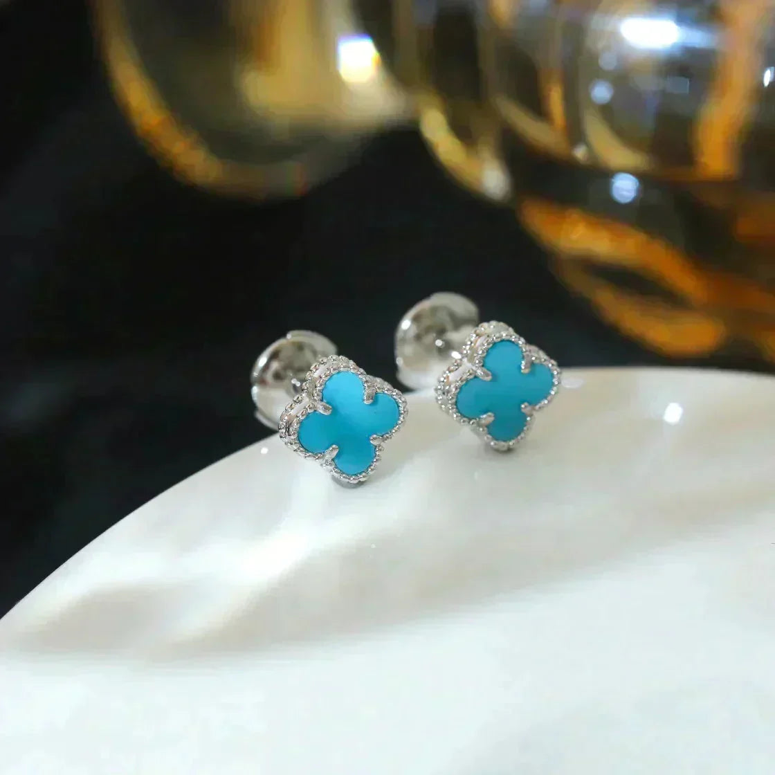 [Elara jewelsry ]CLOVER MINI 9.5MM ONYX STUD EARRINGS SILVER