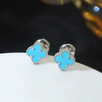 [Elara jewelsry ]CLOVER MINI 9.5MM ONYX STUD EARRINGS SILVER