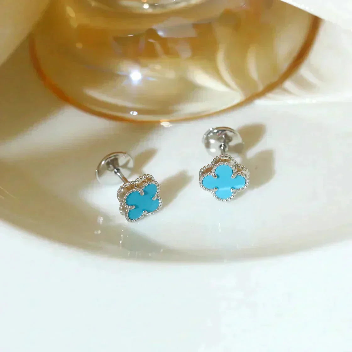 [Elara jewelsry ]CLOVER MINI 9.5MM ONYX STUD EARRINGS SILVER