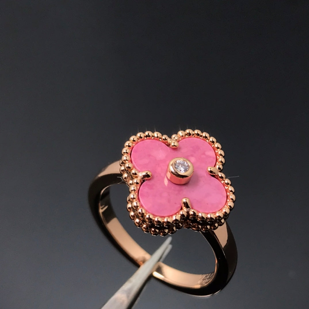 [Elara jewelsry ]CLOVER RHODONITE ROSE GOLD RING