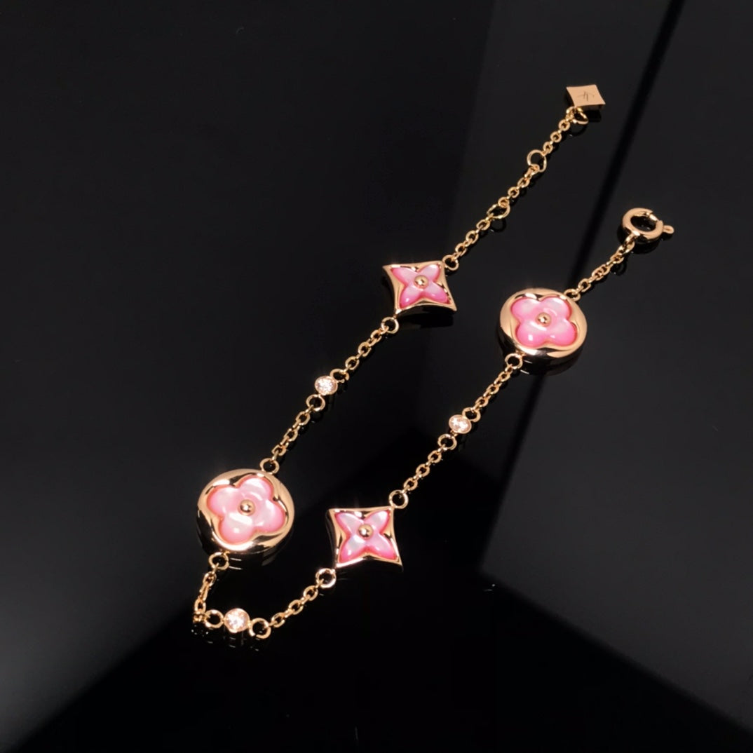 [Elara jewelsry ]STAR AND SUN 4 MOTIF PINK MOP PINK GOLD BRACELET