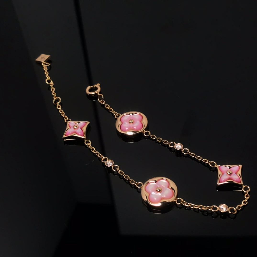 [Elara jewelsry ]STAR AND SUN 4 MOTIF PINK MOP PINK GOLD BRACELET