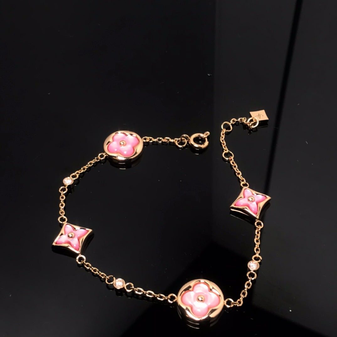 [Elara jewelsry ]STAR AND SUN 4 MOTIF PINK MOP PINK GOLD BRACELET