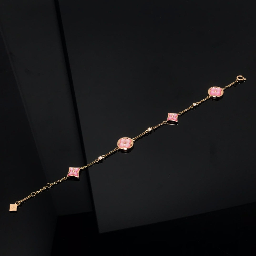 [Elara jewelsry ]STAR AND SUN 4 MOTIF PINK MOP PINK GOLD BRACELET