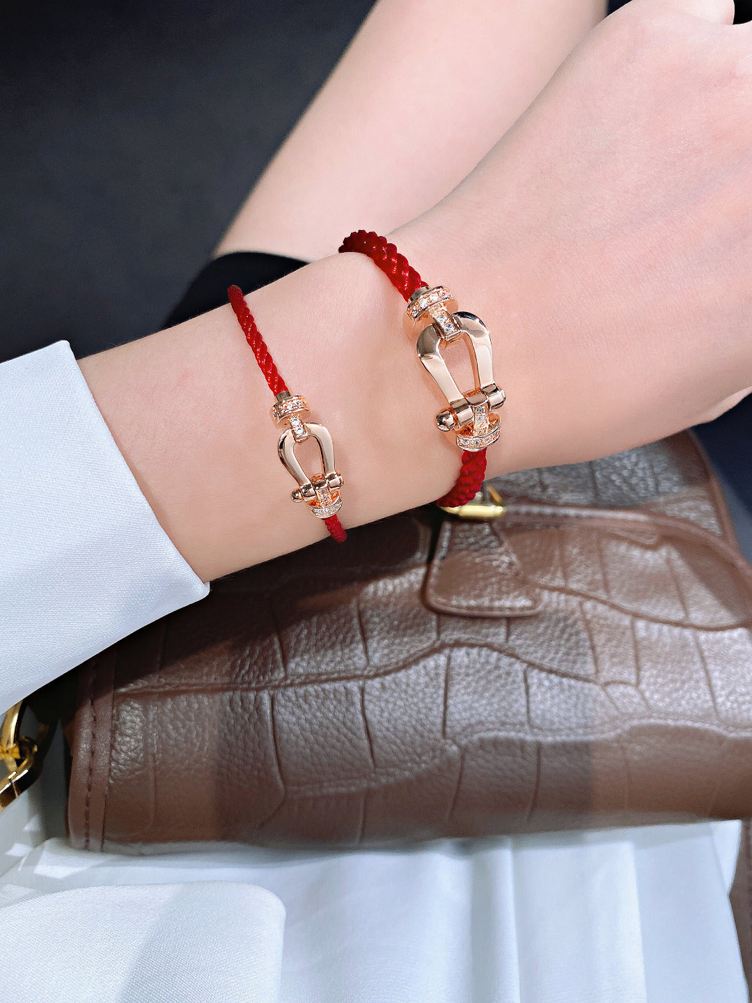 [Elara jewelsry ]FORCE 10 HALF DIAMOND PINK GOLD RED CORDERI LARGE AND MEDIUM MODEL