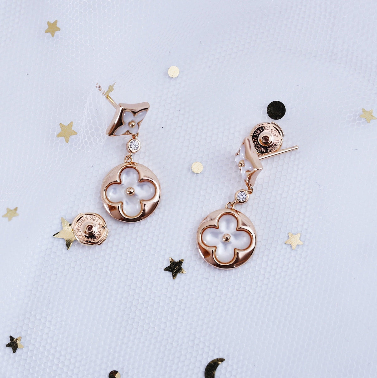 [Elara jewelsry ]STAR AND SUN PINK GOLD MOP DROP EARRINGS